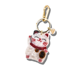 Hand-painted Lucky Cat Bag Charm + Keychain | Eco-Friendly