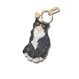 Hand-painted Tuxedo Cat Bag Charm + Keychain | Eco-Friendly