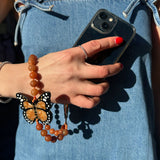 Hand-painted Monarch Butterfly Gemstone Bracelet Phone Chain