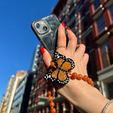 Hand-painted Monarch Butterfly Gemstone Bracelet Phone Chain