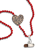 Hand-painted Leopard Heart Gemstone Crossbody Phone Chain