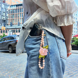 Hand-painted Pink Rose Gemstone Bracelet Phone Chain