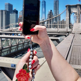 Hand-painted Red Rose Gemstone Bracelet Phone Chain