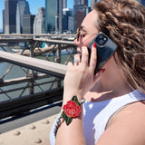 Hand-painted Red Rose Gemstone Bracelet Phone Chain