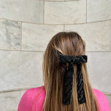 Black Beaded Hair Bow Barrette | Hand-Stitched