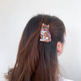 Hand-painted Exotic Tabby Cat Barrette Hair Clip | Eco-Friendly