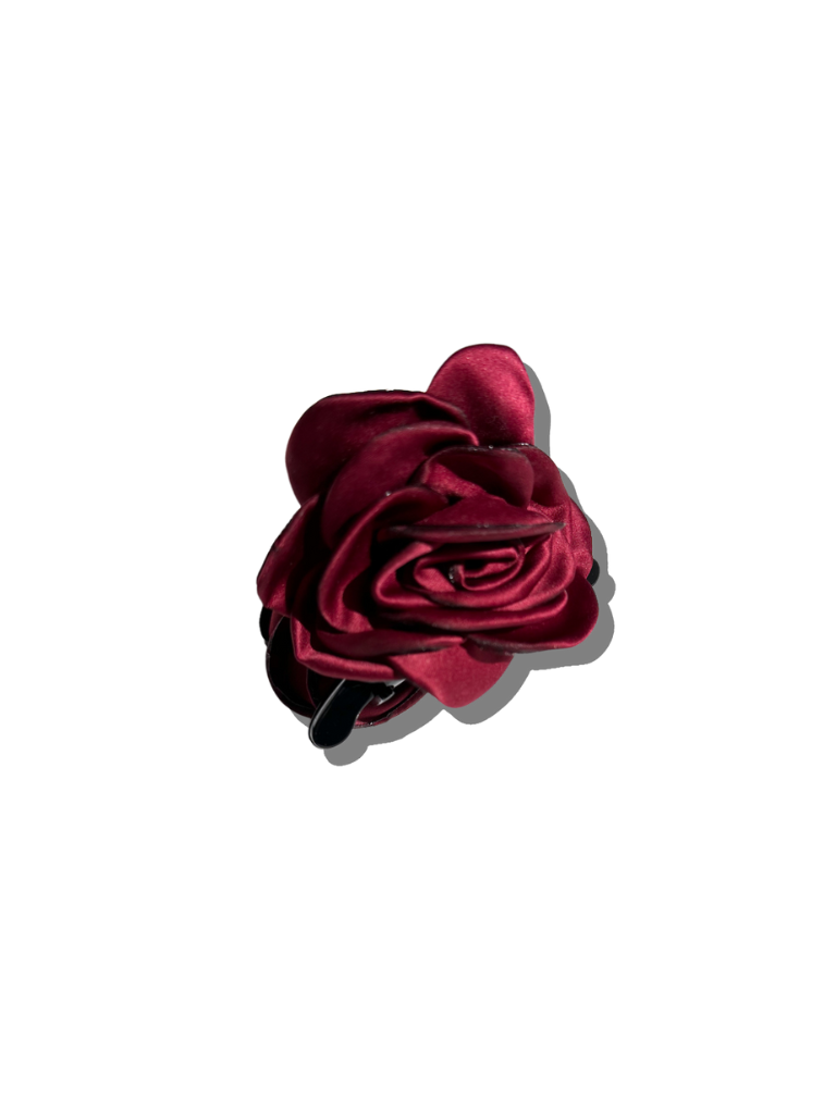 Big Satin Rose Flower Hair Claw Clip