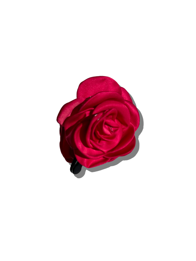 Big Satin Rose Flower Hair Claw Clip