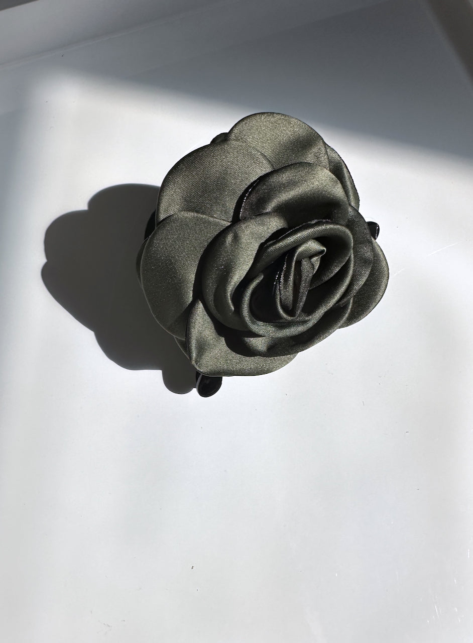 Big Satin Rose Flower Hair Claw Clip