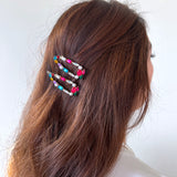 2pc Rainbow Gems + Pearls Barrette Hair Clip Set