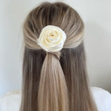 White Rosette Satin Flower Hair Clip