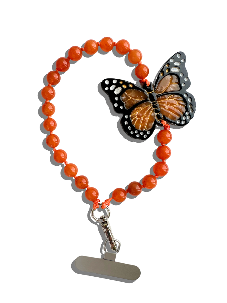 Hand-painted Monarch Butterfly Gemstone Bracelet Phone Chain