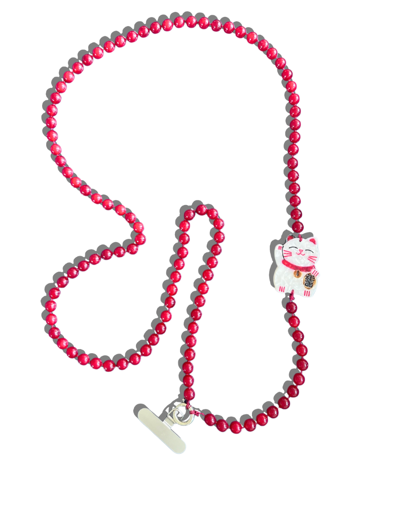 Hand-painted Lucky Cat Gemstone Crossbody Phone Chain – Solar Eclipse