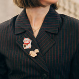 Hand-painted Lucky Cat Brooch