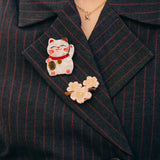 Hand-painted Lucky Cat Brooch