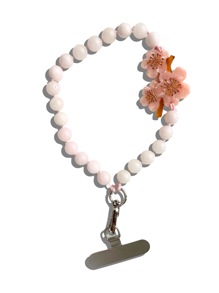 Hand-painted Cherry Blossom Gemstone Bracelet Phone Chain – Solar
