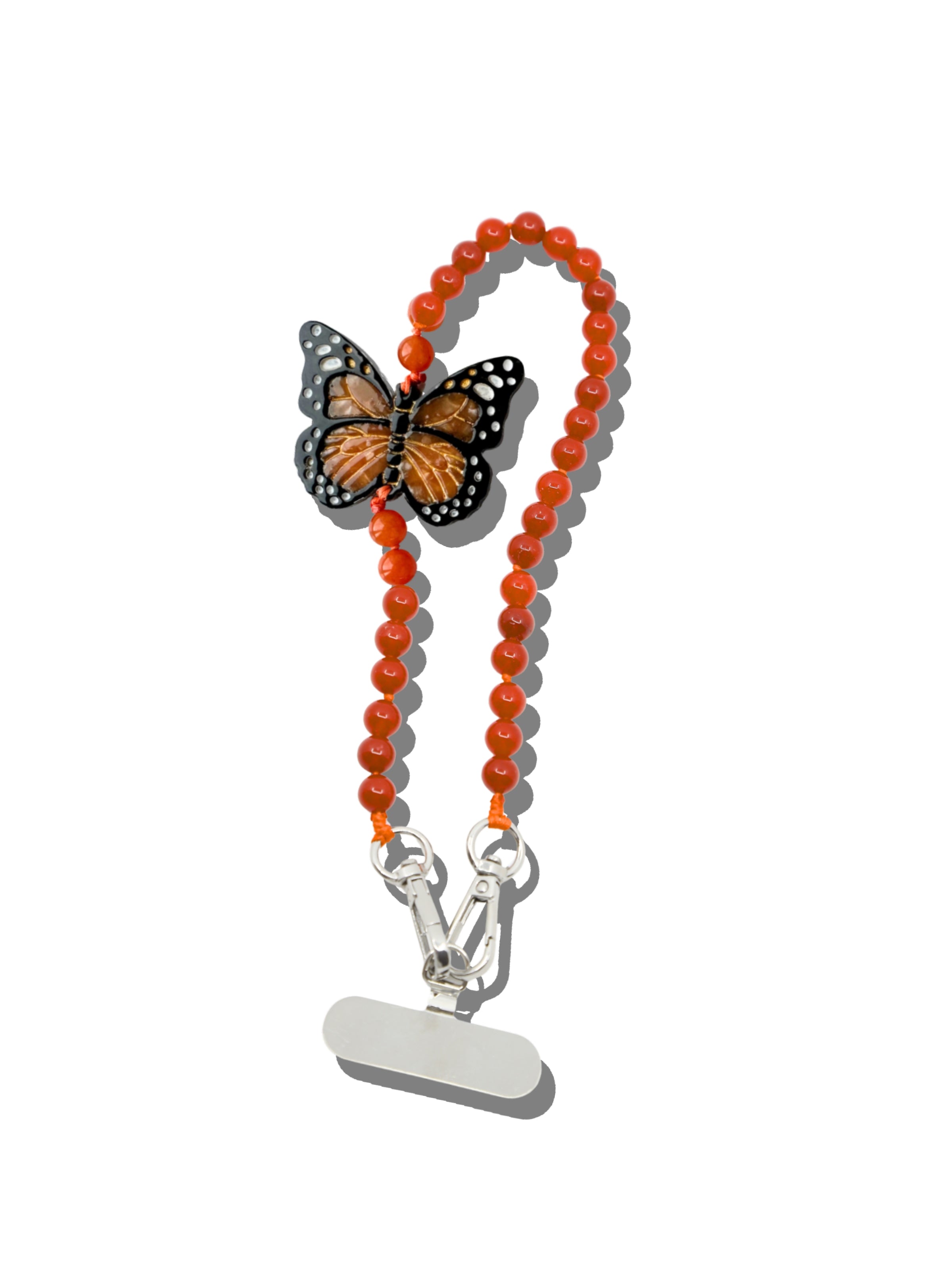 Hand-painted Monarch Butterfly Gemstone Bracelet Phone Chain
