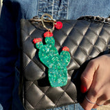 Hand-painted Cactus Bag Charm + Keychain | Eco-Friendly