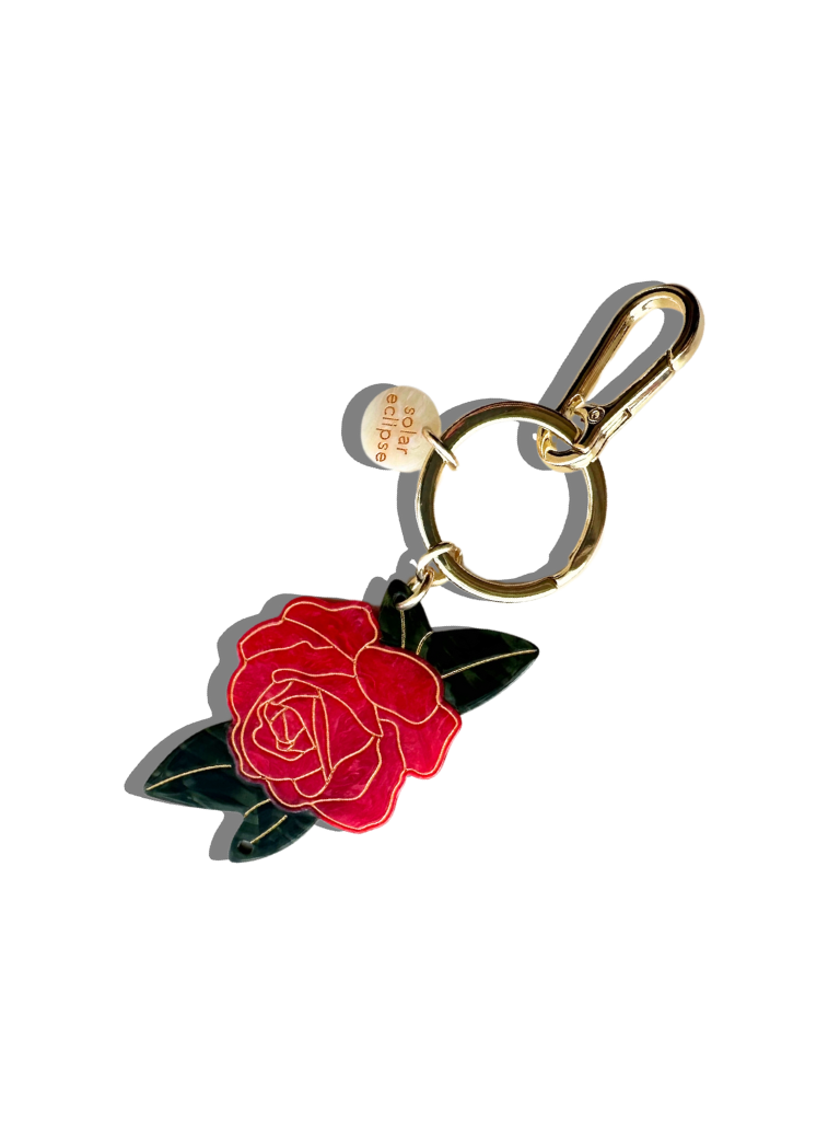 Hand-painted Rose Bag Charm + Keychain | Eco-Friendly