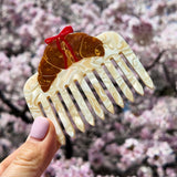 Hand-painted Croissant Bow Pocket Hair Comb | Eco-Friendly