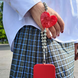 Hand-painted Red Heart Gemstone Bracelet Phone Chain