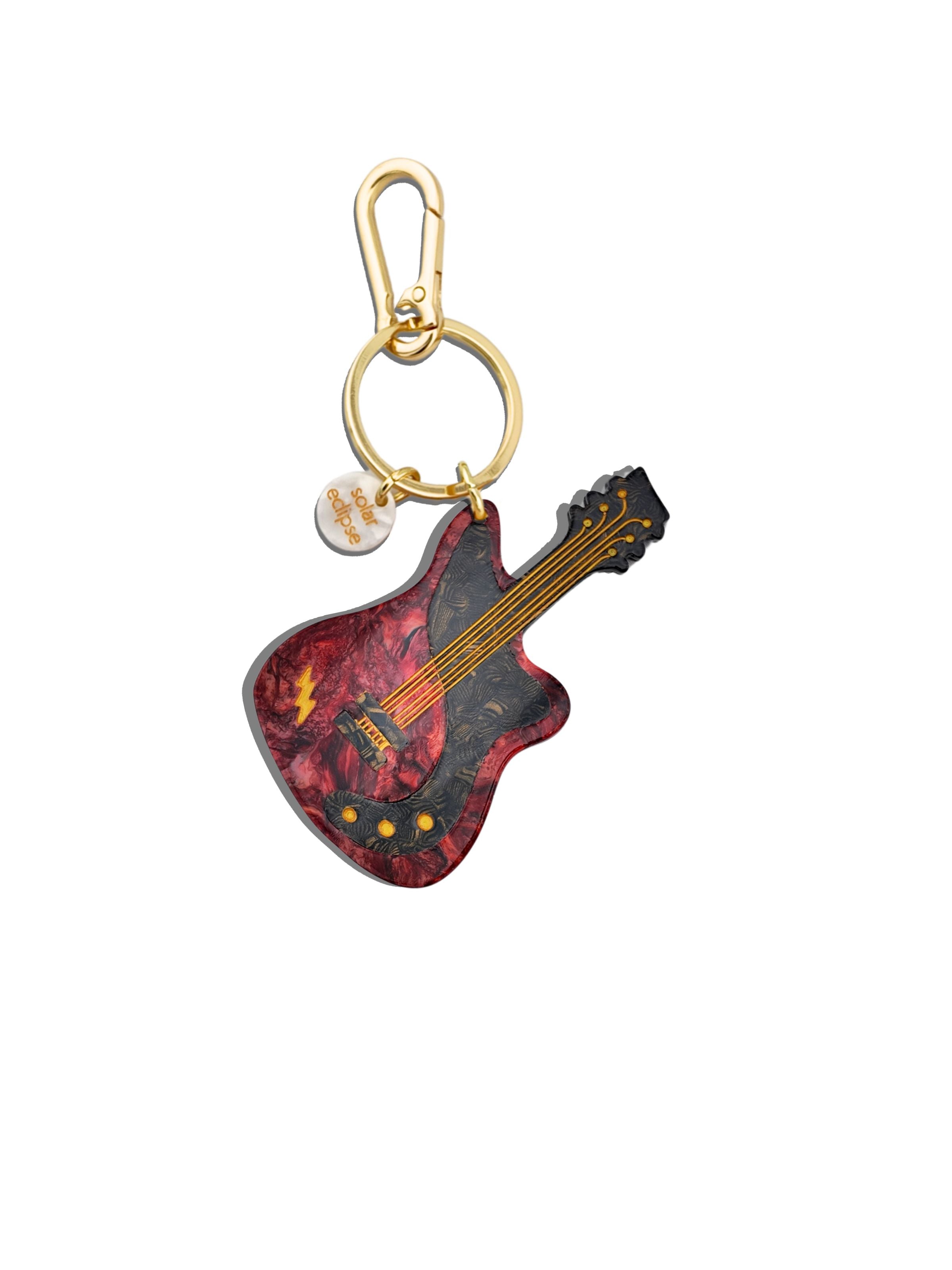 Hand-painted Electric Guitar Bag Charm + Keychain | Eco-Friendly