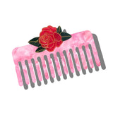 Hand-Painted Vintage Rose Pink Detangling Wide Tooth Hair Comb | Eco-Friendly