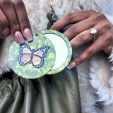Hand-painted Pink Butterfly Compact Mirror | Eco-Friendly