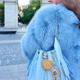 Hand-painted Celestial Sun Bag Charm + Keychain