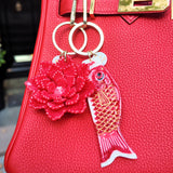 Hand-painted Japanese Carp Bag Charm + Keychain | Eco-friendly
