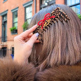 Hand-Painted Leopard Bow Detangling Wide Tooth Hair Comb | Eco-Friendly