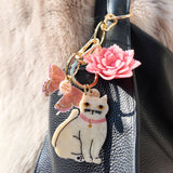 Hand-painted Kawaii Cat Bag Charm + Keychain | Eco-Friendly