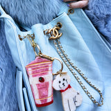 Hand-painted Strawberry Smoothie Bag Charm + Keychain | Eco-Friendly