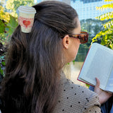 Hand-Painted Cafe Coffee Cup Heart Claw Clip | Eco-Friendly