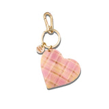 Handmade Pink Plaid Heart Bag Charm + Keychain | Eco-Friendly