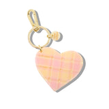 Handmade Pink Plaid Heart Bag Charm + Keychain | Eco-Friendly