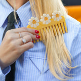 Hand-Painted Vintage Daisy Detangling Wide Tooth Hair Comb | Eco-Friendly