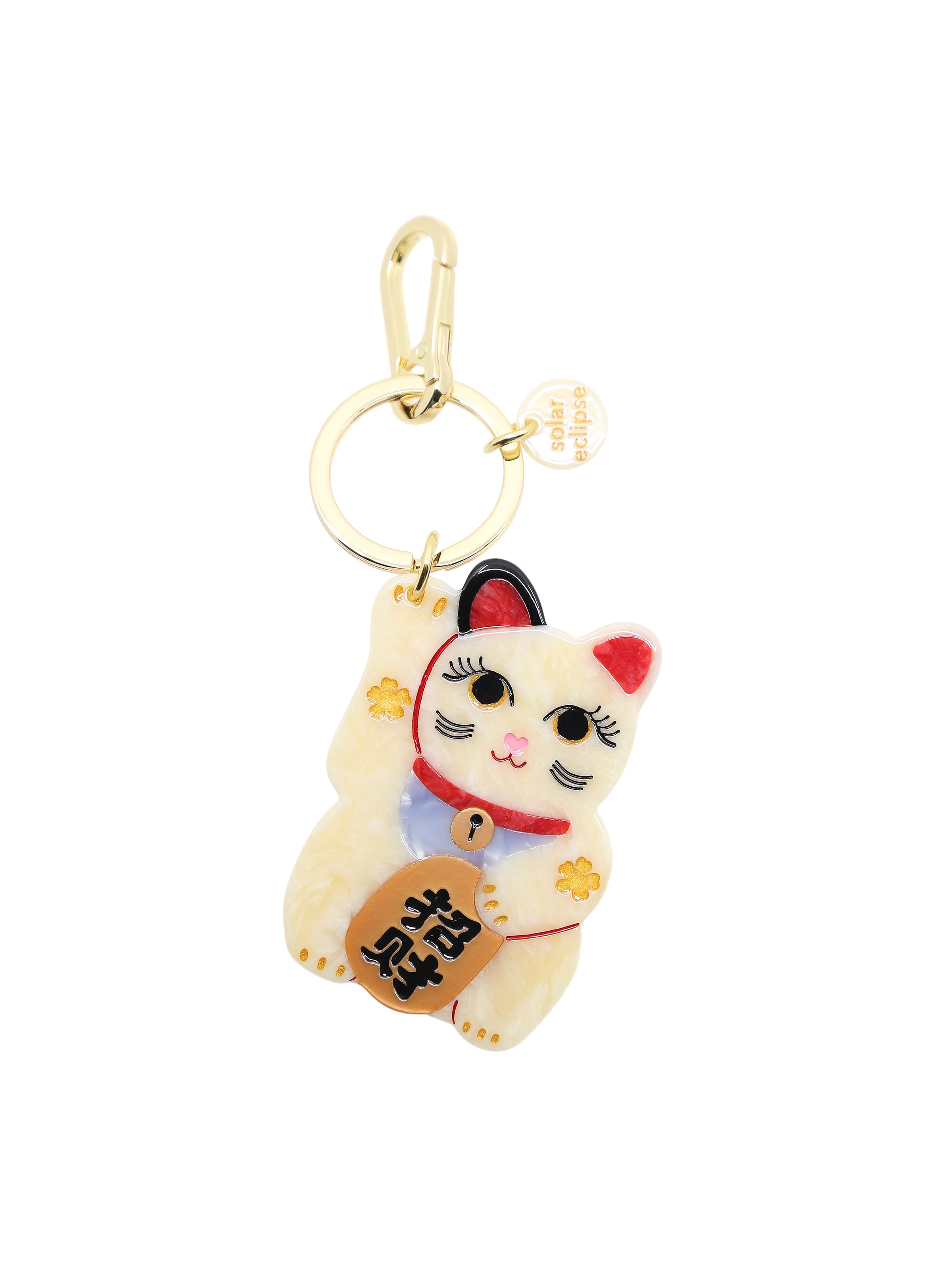 Hand-painted Maneki-Neko Cat Bag Charm + Keychain | Eco-Friendly
