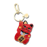 Hand-painted Maneki-Neko Cat Bag Charm + Keychain | Eco-Friendly