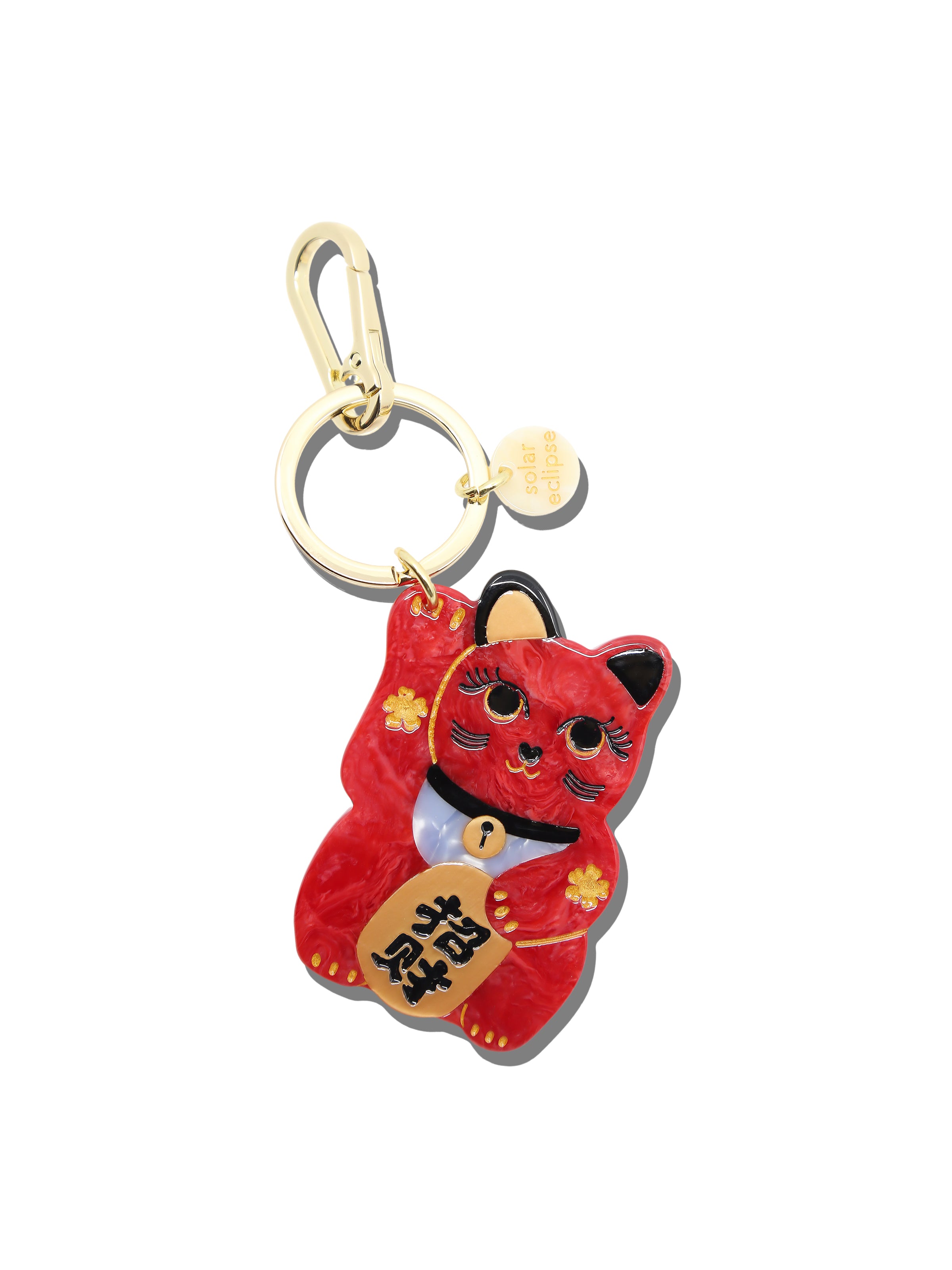 Hand-painted Maneki-Neko Cat Bag Charm + Keychain | Eco-Friendly