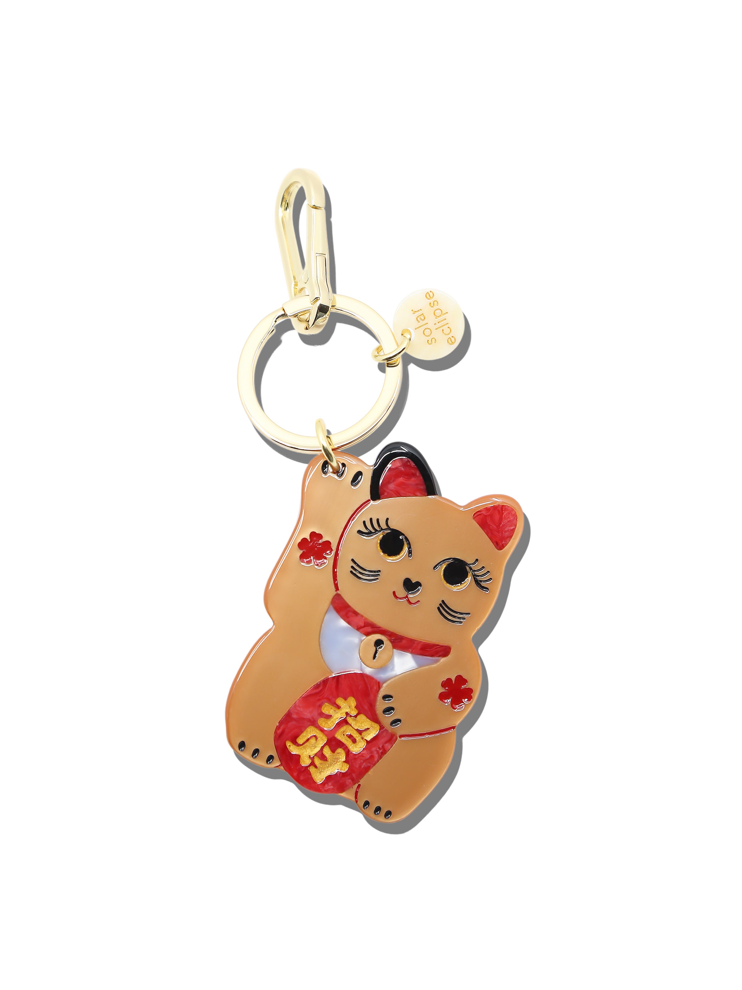 Hand-painted Maneki-Neko Cat Bag Charm + Keychain | Eco-Friendly