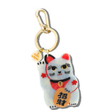 Hand-painted Maneki-Neko Cat Bag Charm + Keychain | Eco-Friendly
