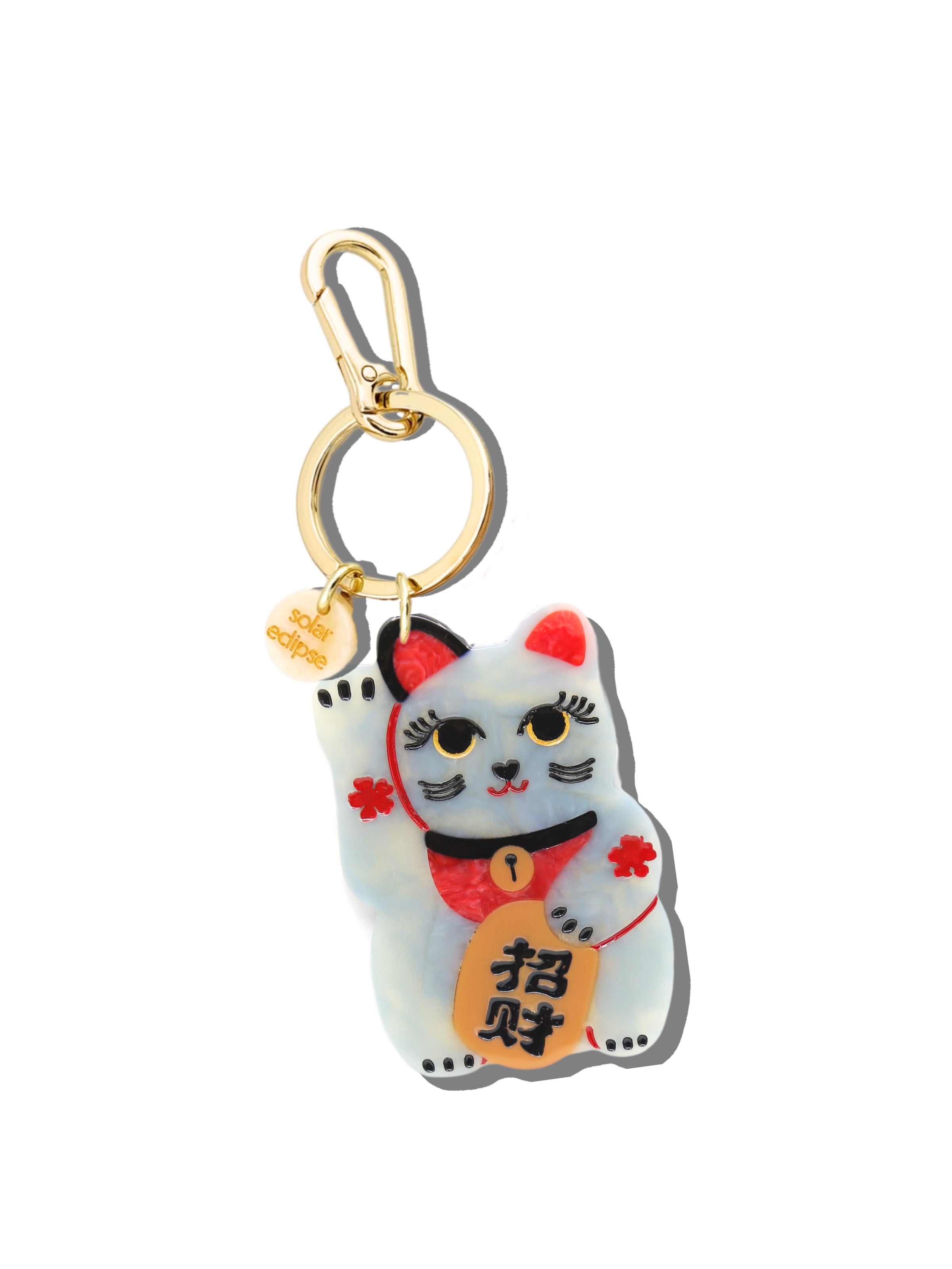 Hand-painted Maneki-Neko Cat Bag Charm + Keychain | Eco-Friendly