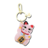Hand-painted Maneki-Neko Cat Bag Charm + Keychain | Eco-Friendly