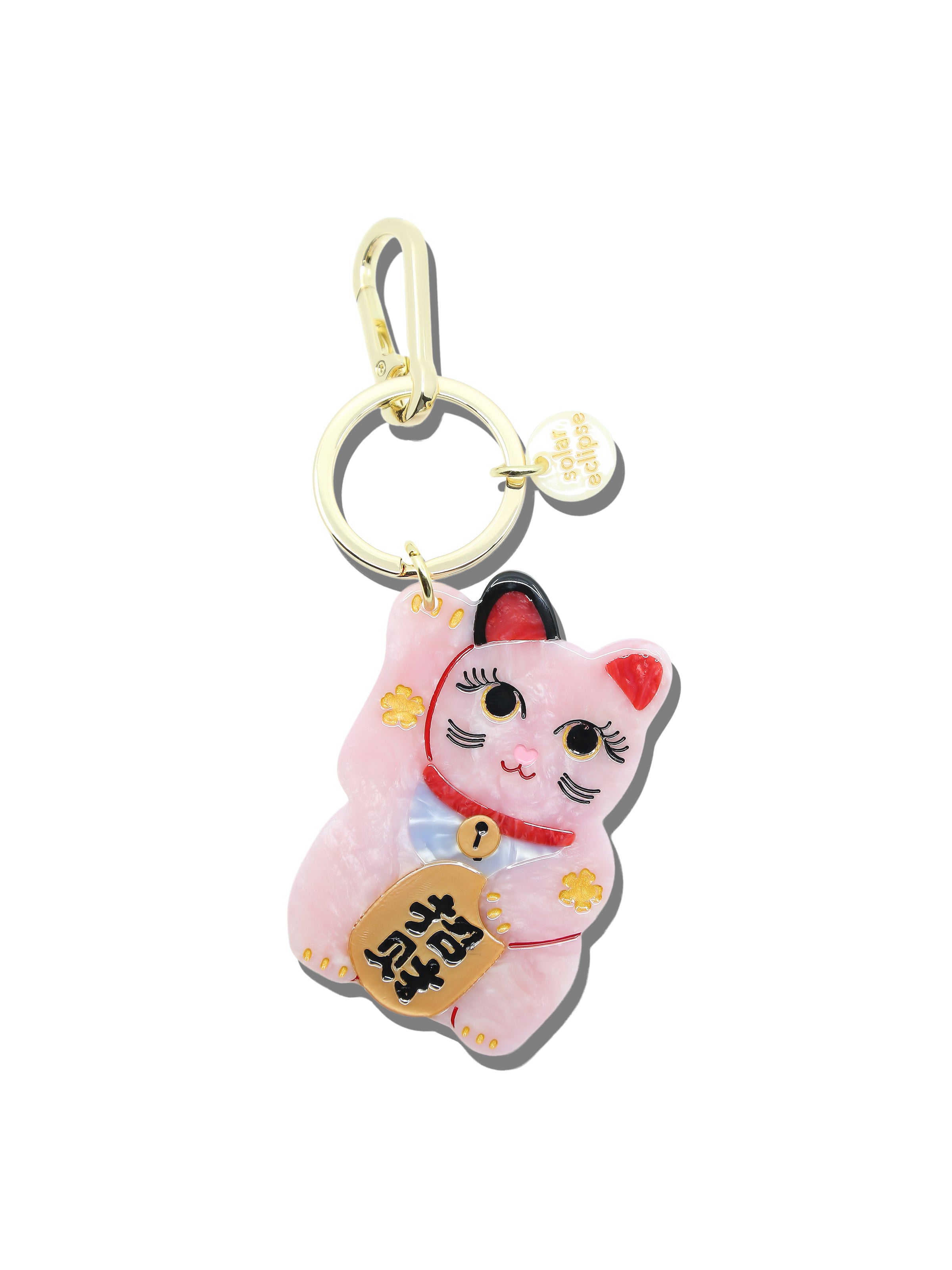 Hand-painted Maneki-Neko Cat Bag Charm + Keychain | Eco-Friendly