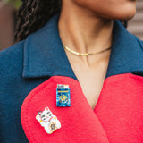 Hand-painted Maneki-Neko Cat Brooch Pin