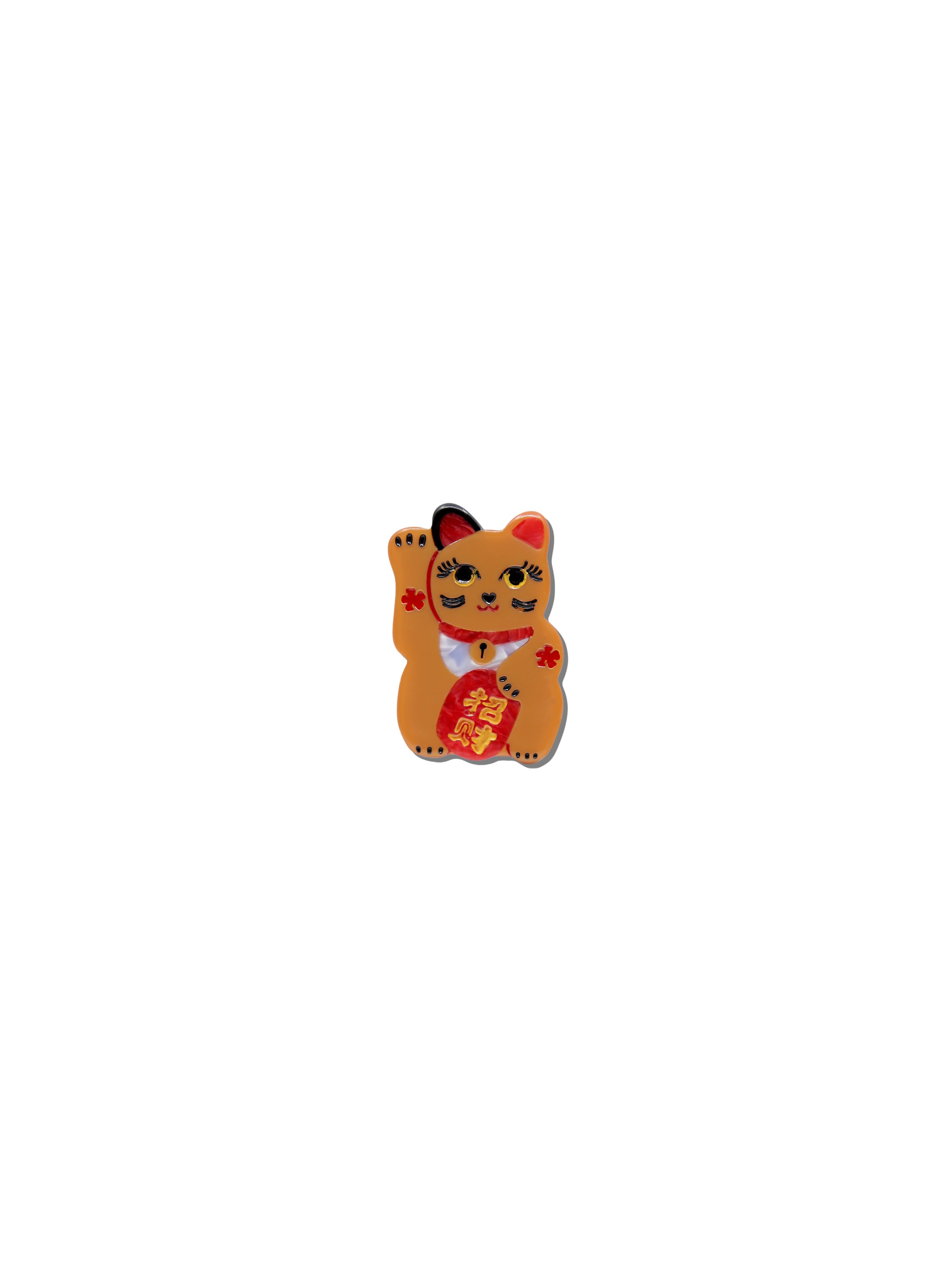 Hand-painted Maneki-Neko Cat Brooch Pin