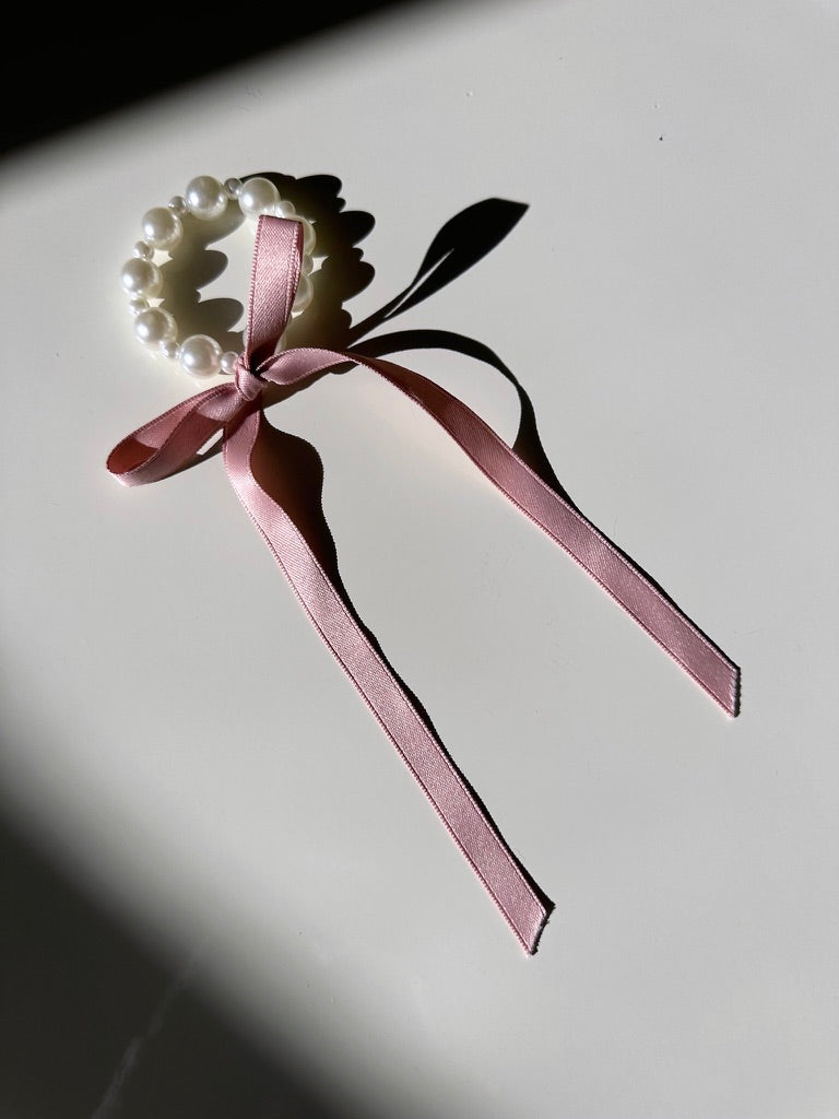 Handmade Petite Bow Pearl Hair Tie