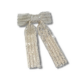 Hand-Beaded Silver Hair Bow Barrette