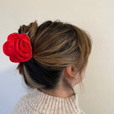 Big Satin Rose Flower Hair Claw Clip